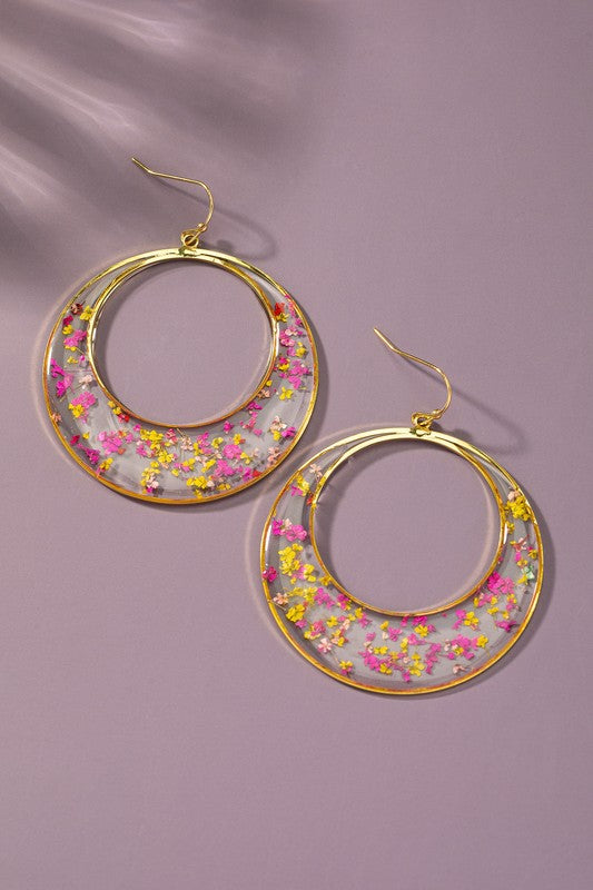 Dried Flower Hoop Earrings
